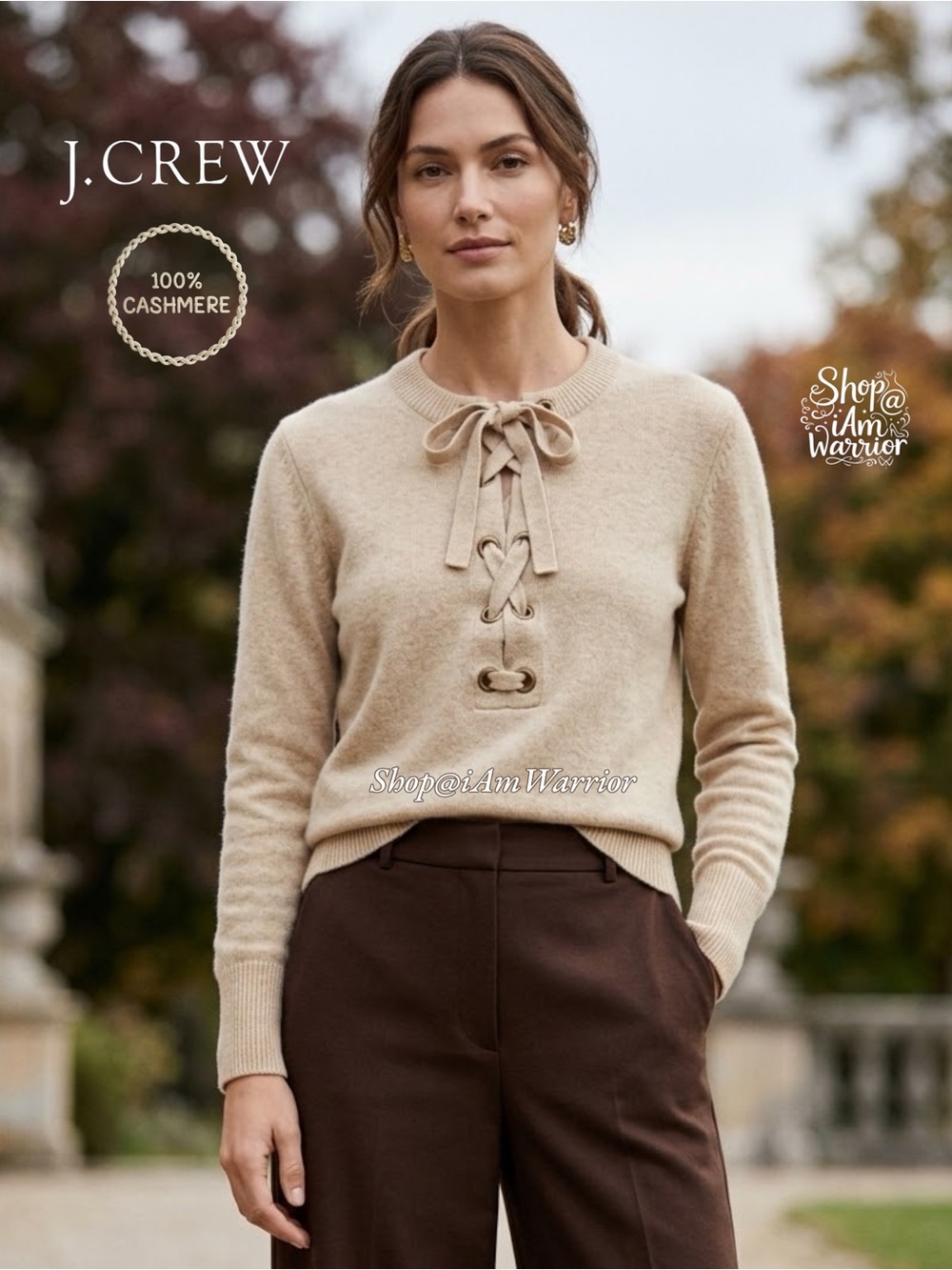 J.Crew 100% Cashmere Lace Up Grommet Oatmeal Sweater *shop@iamwarrior